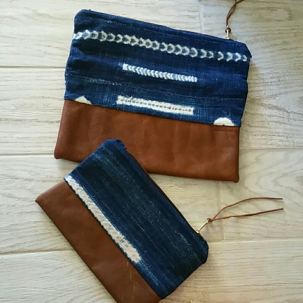 Set of 2 Fabric/Leather Clutches - Made in Hawaii